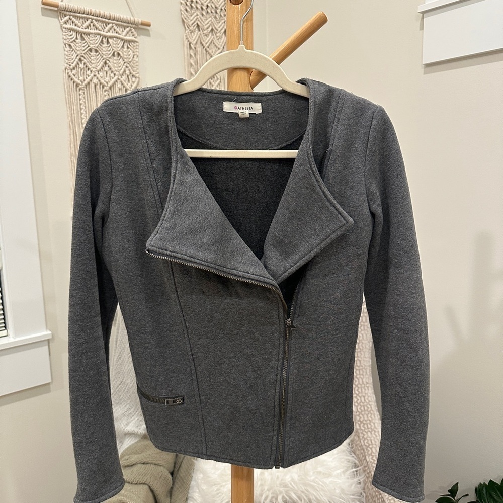 Athleta Gray Moto Zip Jacket Size Small Cropped Fitted - Picture 2 of 5